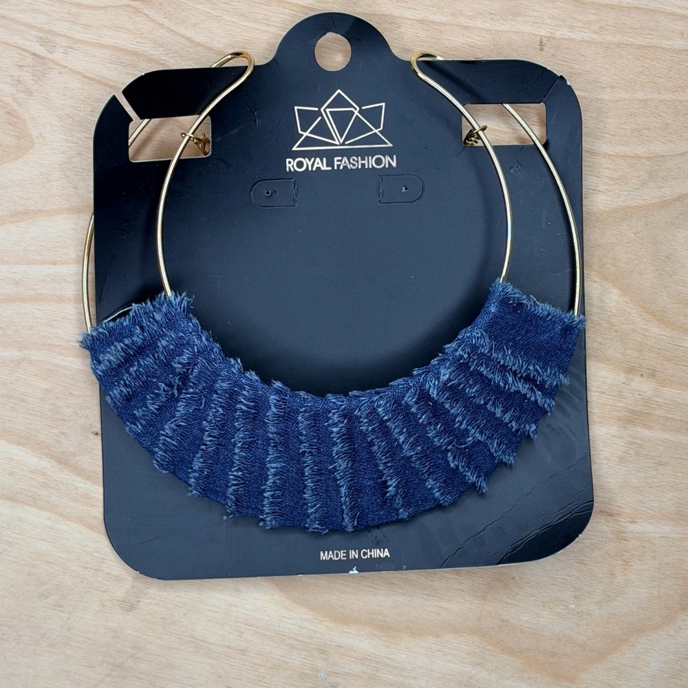 NWT Royal Fashion Blue and Gold Denim Necklace